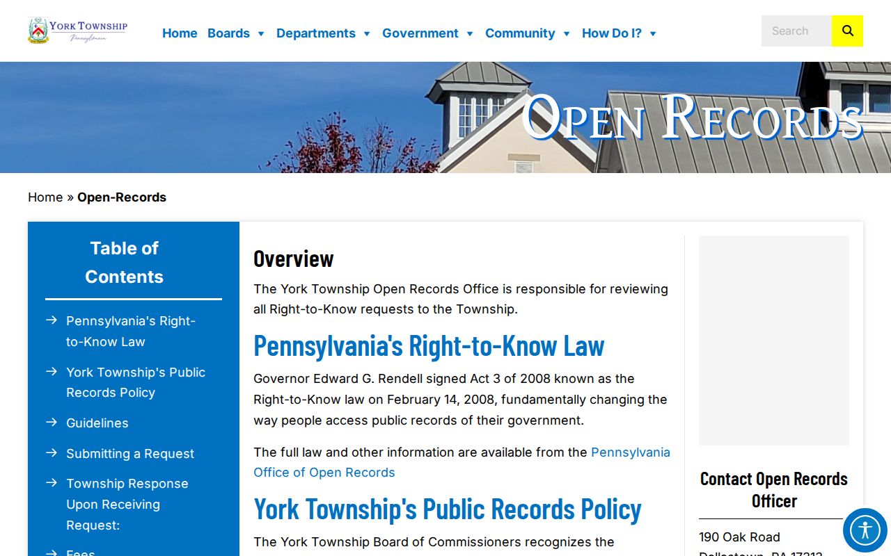 York Township residents directory Right-to-Know request page