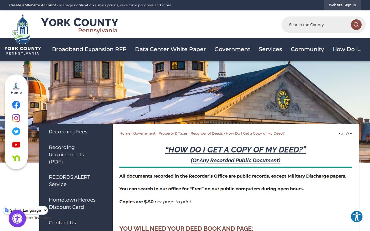 York Township previous residents deed workflow from assessment to Book Page