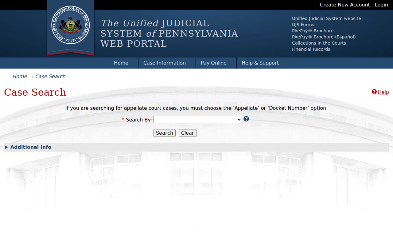 York Township resident lookup view of Pennsylvania UJS case search