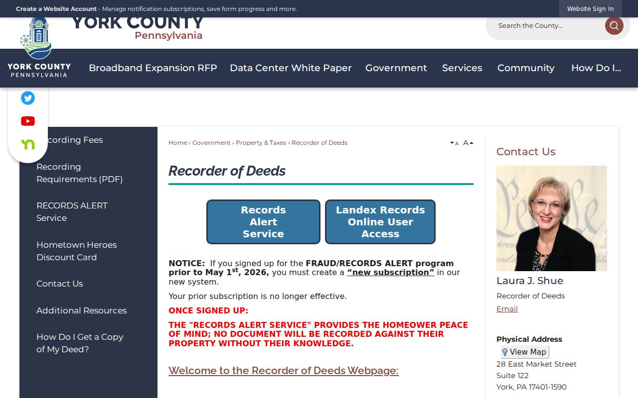 York Township street directory Recorder of Deeds Landex access